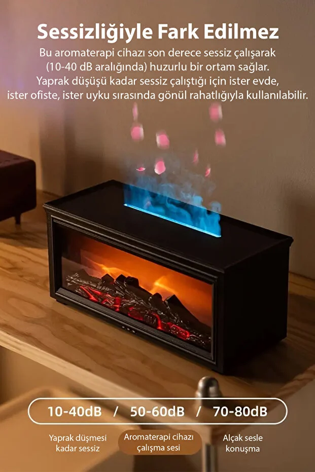 A4 Şömine Esintili Aromaterapi Difüzörü Ultrasonik Hava Nemlendici SİYAH